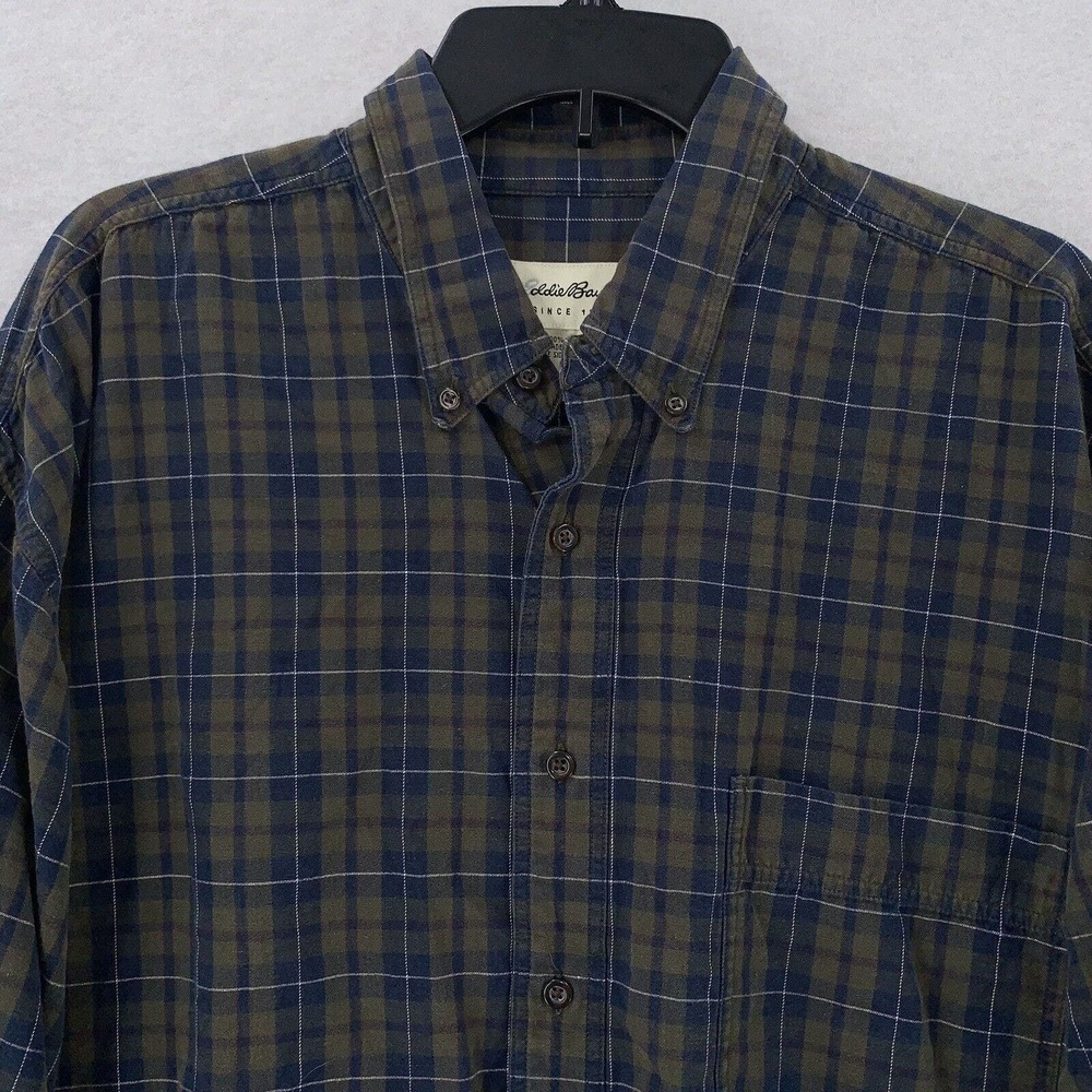 Eddie Bauer Blue Brown Plaid Flannel Long Sleeve Shirt Mens XL - Picture 3 of 8